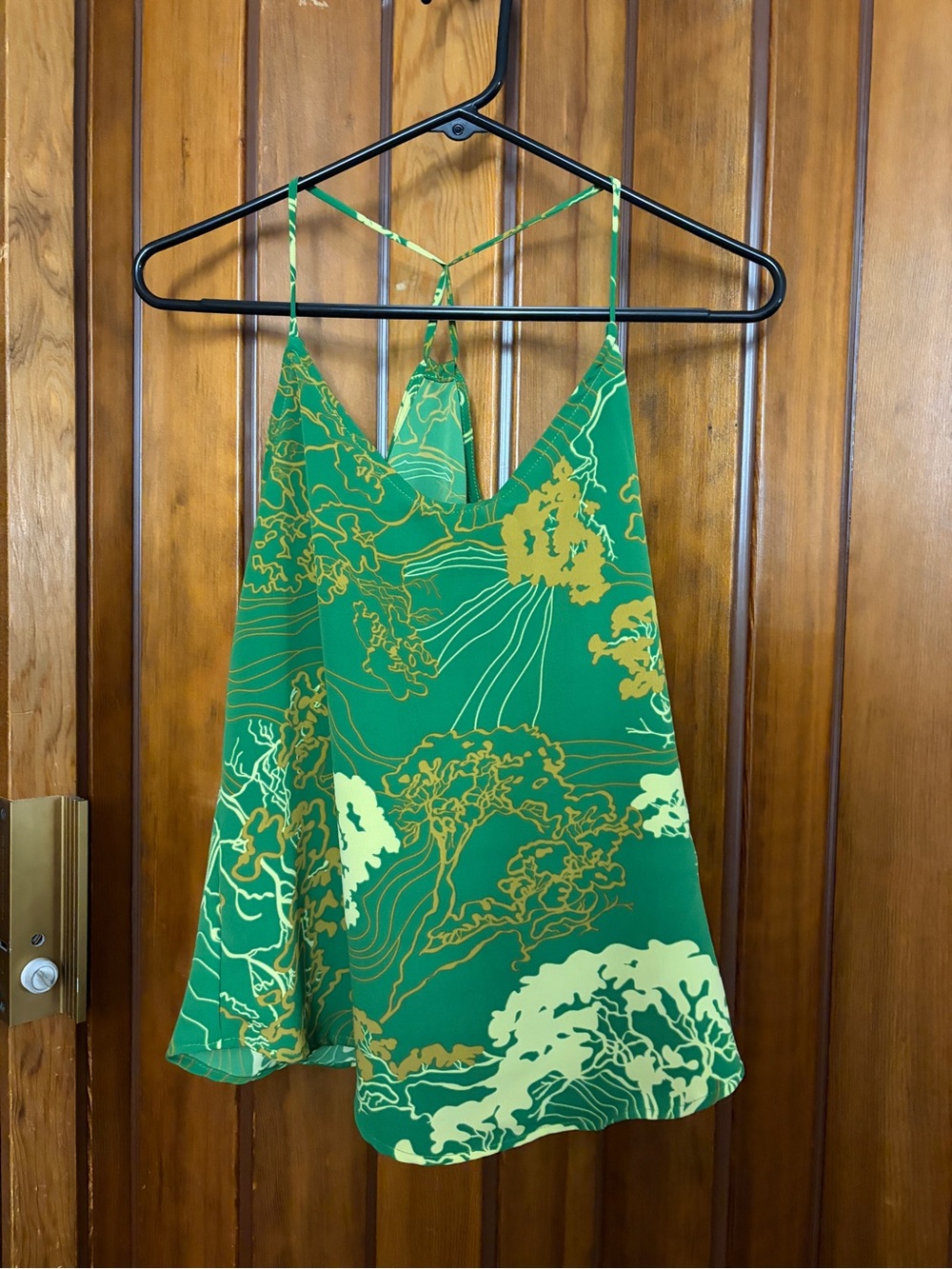 Manuhealii Emerald Green Floral Slip Dress with Gold Accents